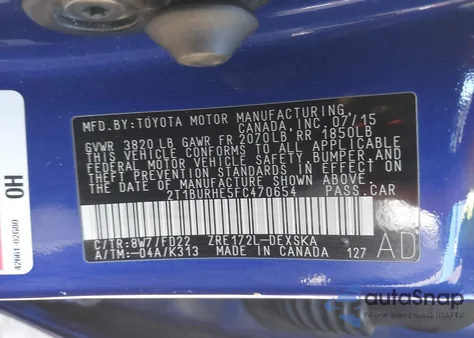 2015 Toyota Corolla S Plus из США, поврежденный, VIN 2T1BURHE5FC470654